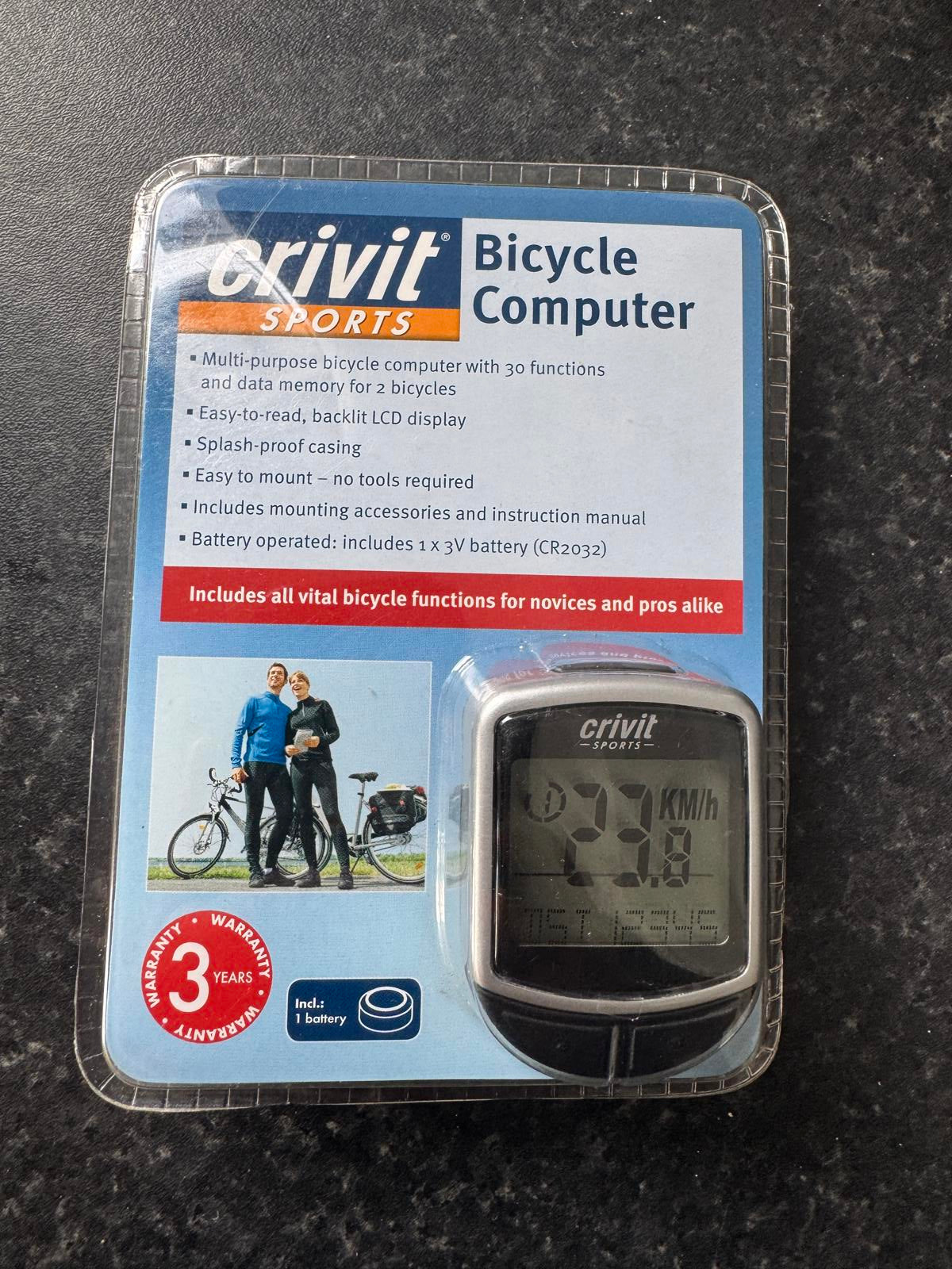 Crivit Sports Bicycle Computer – 30 Functions with Backlit LCD- New & Sealed