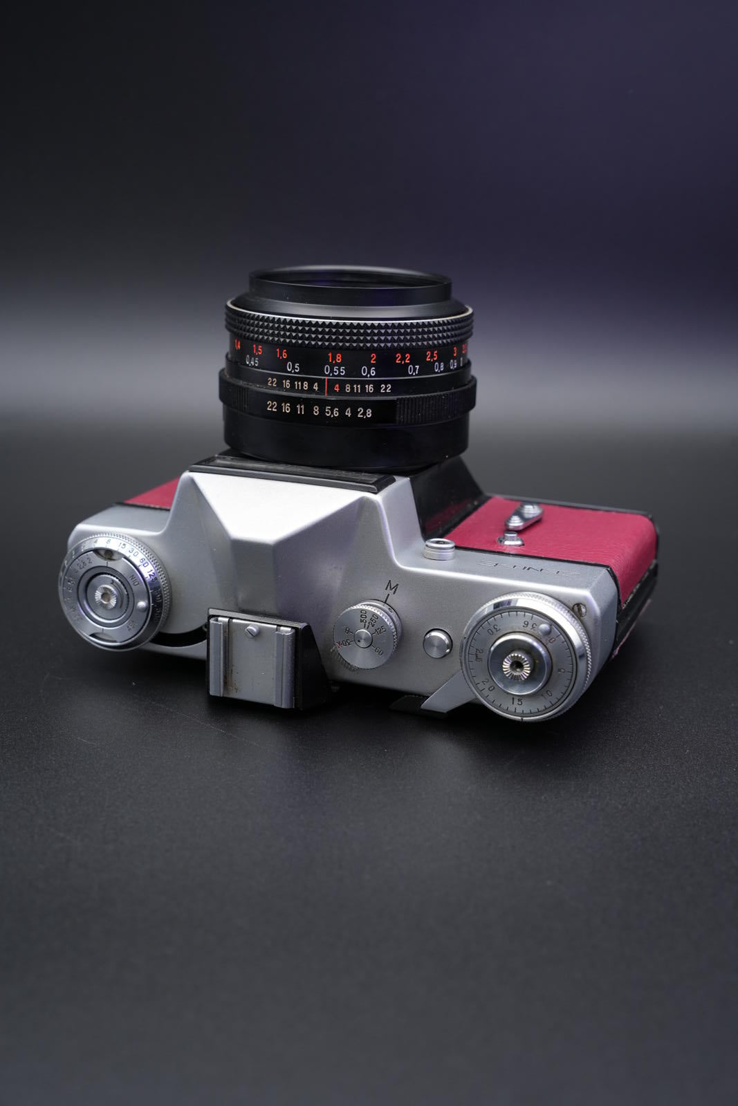 Zenit-E 35mm Vintage 60's Film Camera Faux Burgundy Leather + Zeiss 50mm Working