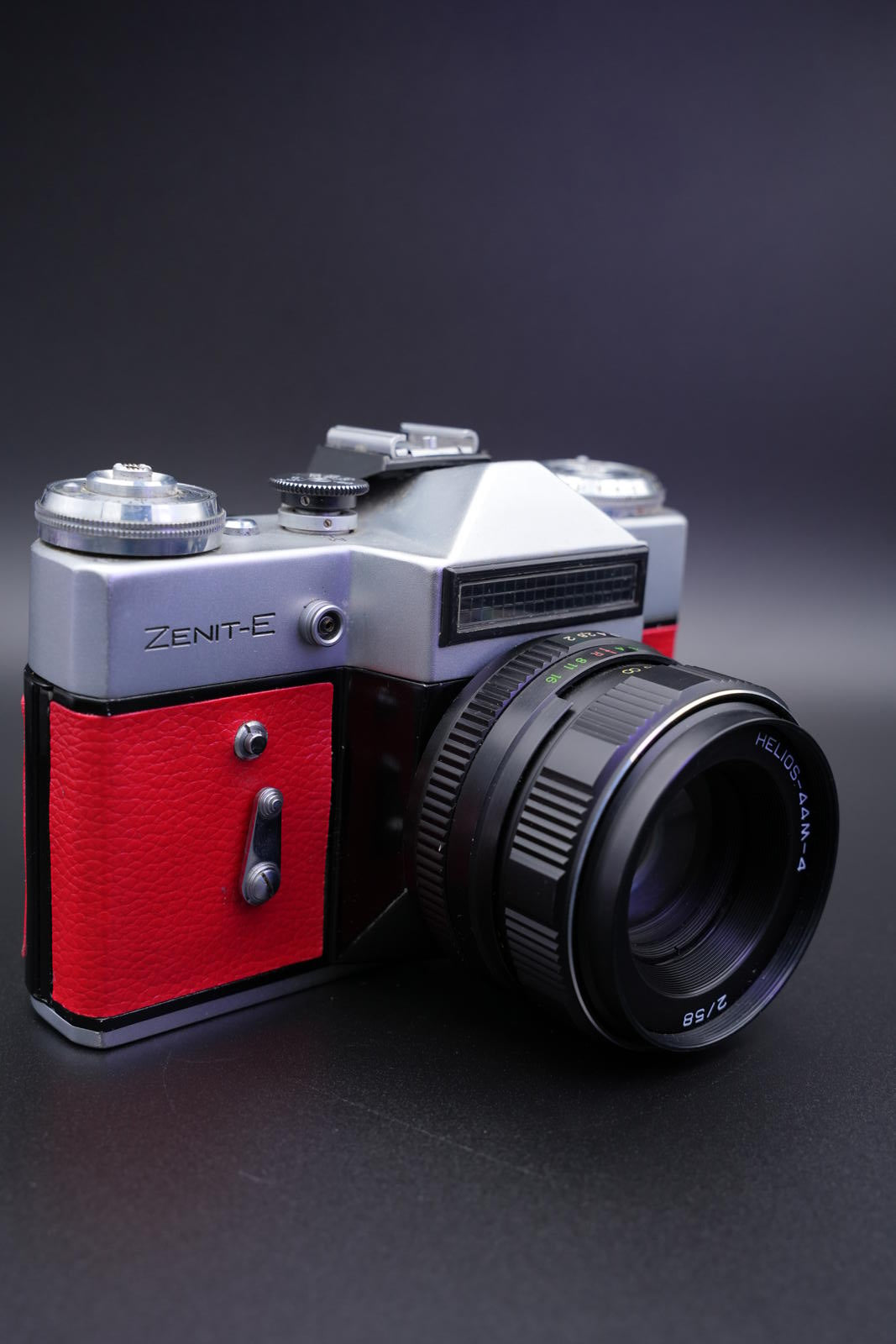 Zenit-E 35mm Vintage 1960's Film Camera With Custom Red Leather + Helios-44M-4