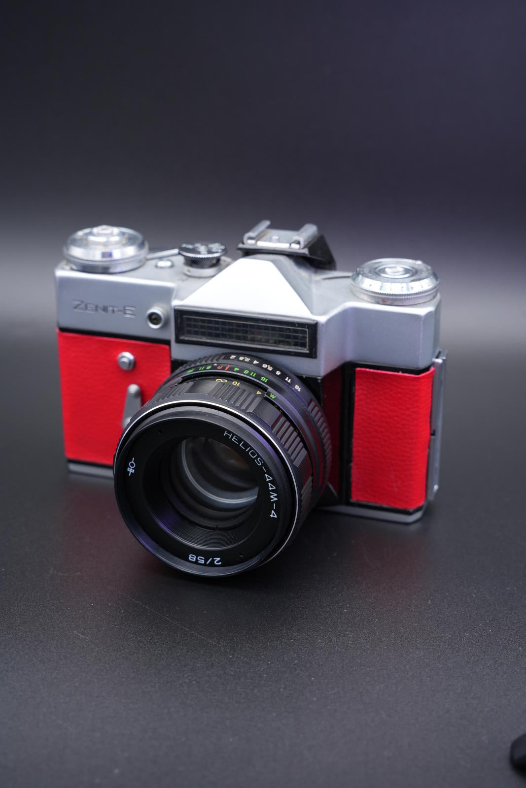 Zenit-E 35mm Vintage 1960's Film Camera With Custom Red Leather + Helios-44M-4