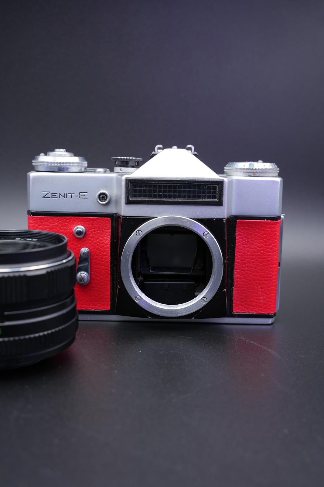 Zenit-E 35mm Vintage 1960's Film Camera With Custom Red Leather + Helios-44M-4