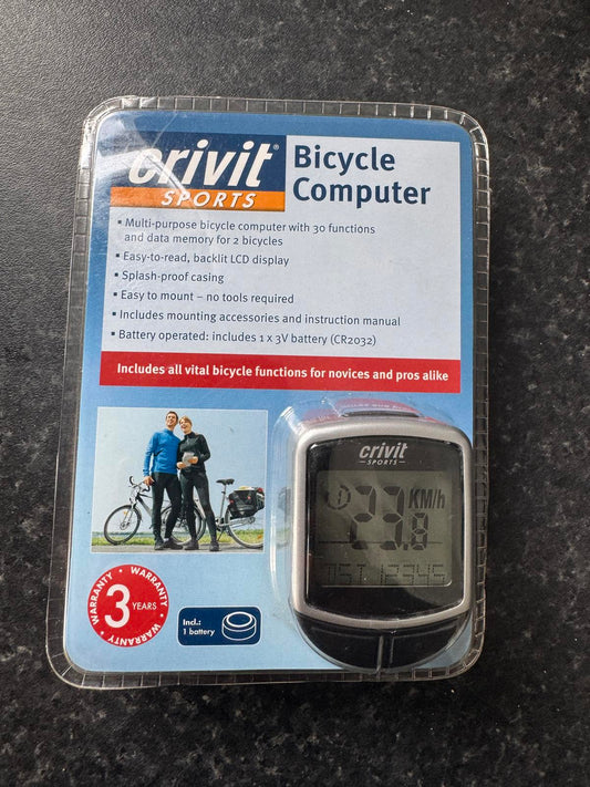 Crivit Sports Bicycle Computer – 30 Functions with Backlit LCD- New & Sealed