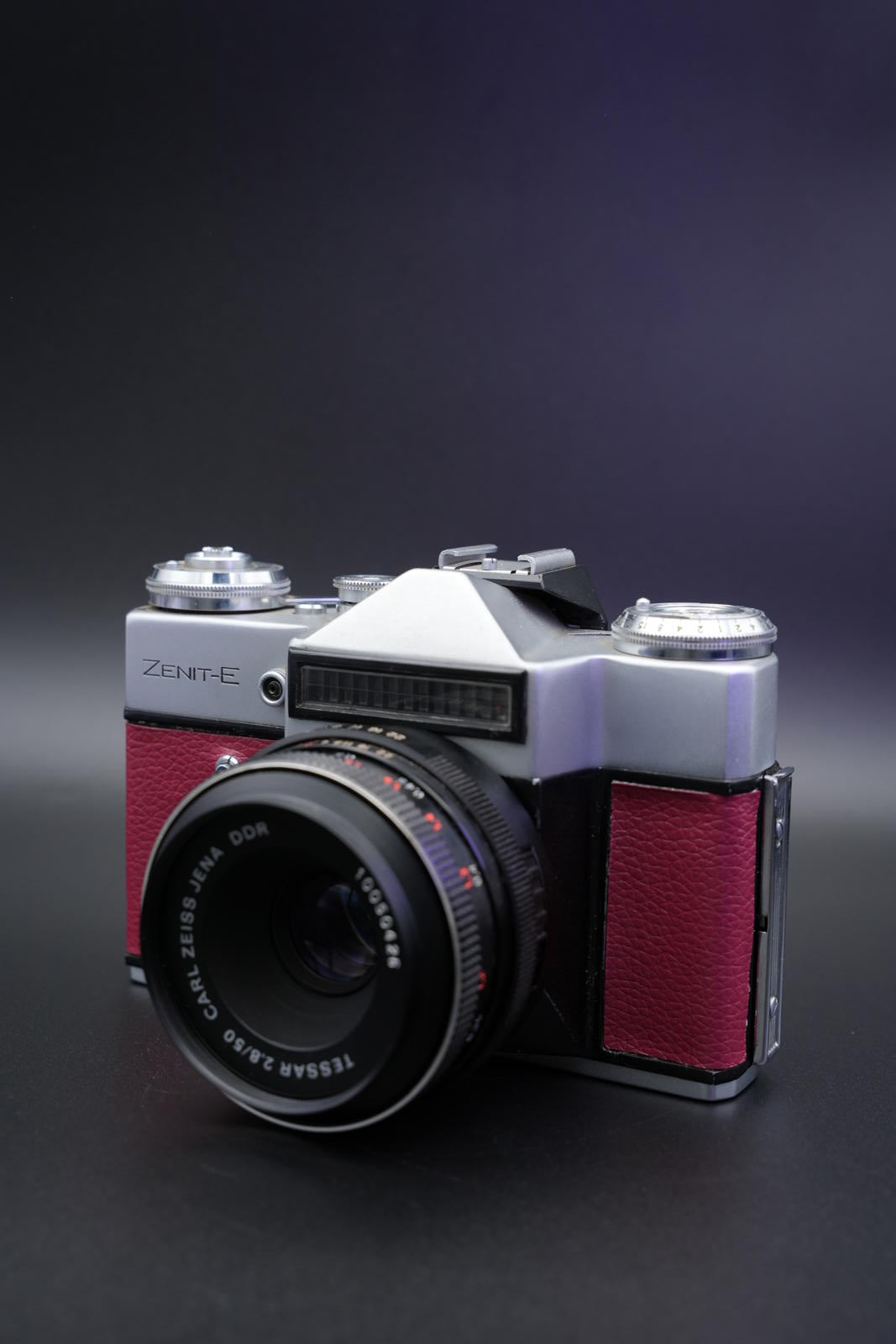 Zenit-E 35mm Vintage 60's Film Camera Faux Burgundy Leather + Zeiss 50mm Working