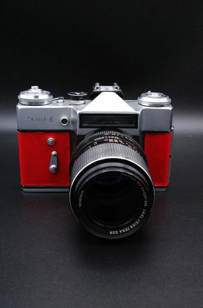 Working Zenit-E 35mm Vintage SLR Film Camera – Red Leather Ziess Jena DDR 135mm