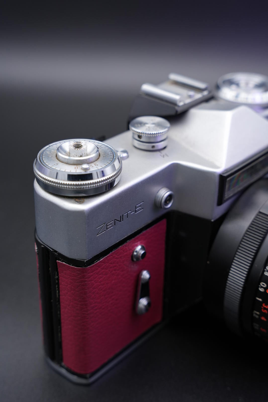 Zenit-E 35mm Vintage 60's Film Camera Faux Burgundy Leather + Zeiss 50mm Working